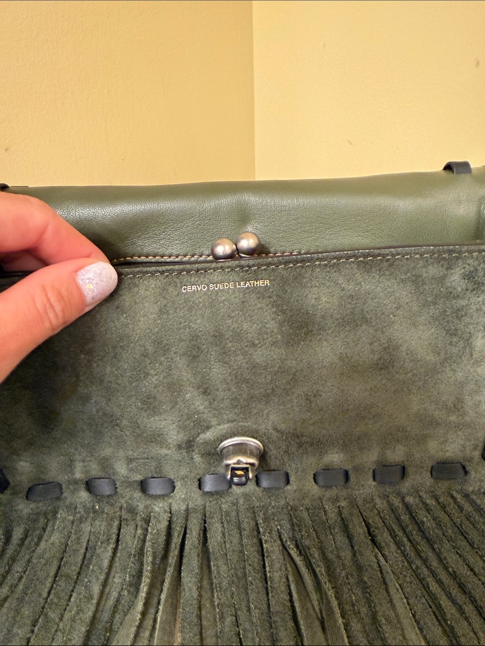 Coach 1941 Olive Suede Fringe Shoulder Bag with Silver Studs - Picture 2 of 9